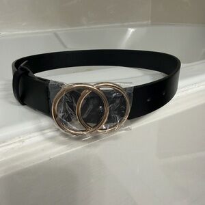 Black Belt with Double Gold Ring Buckle